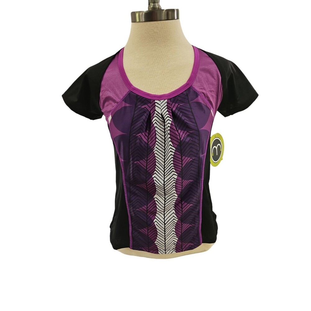 Moxie Women's Size M Wrap Tee Violet/Black Bicycling Jersey Vents Pockets